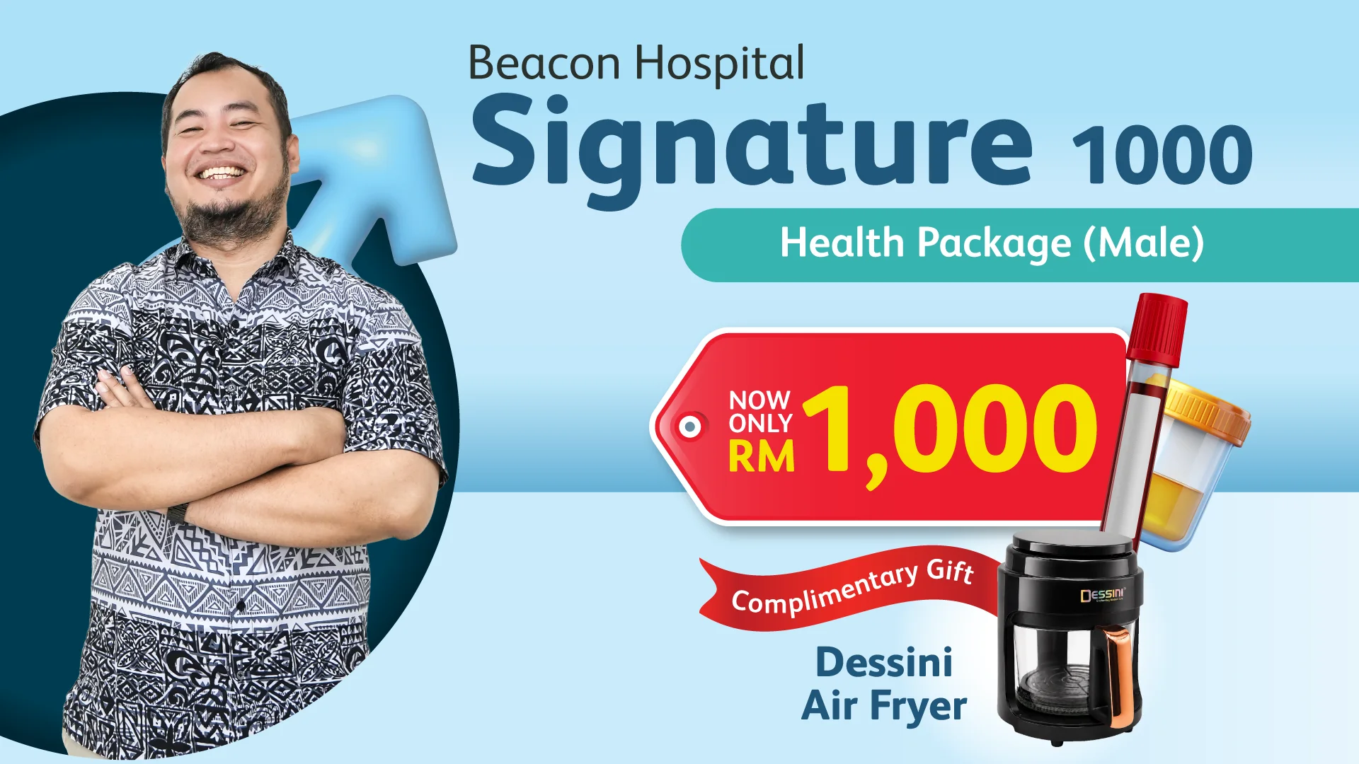 Signature 1000 health screening package for men, RM1000, complimentary Dessini air fryer